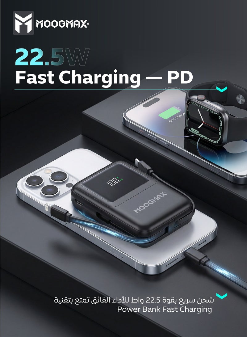 موجماكس باور بانك لاسلكي 10000 مللي امبير. شاحن متنقل صغير جدا بكيابل مدمجة (شاحن تايب سي& شاحن يو اس بي). باور بنك يدعم الشحن اللاسلكي ماج سيف. باور بانك مغناطيسي بقوة شحن سلكي 22.5 واط. بطاريه متنقله بشاشة رقمية. شاحن لاسلكي ايفون، سامسونج، هواوي، شومي وغيرها. - Image 2